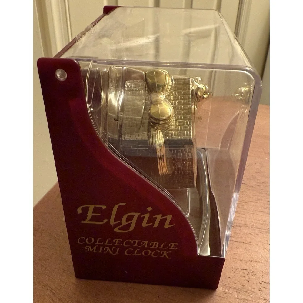 Elgin Gold Kitty Cat In Present Gift Box‎ With Bow Mini Clock In Case